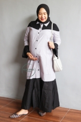 Mama Hamil Gamis Ibu Hamil Menyusui Muslim Wear Katun Salur   GMS 261 Abu abu 2  large